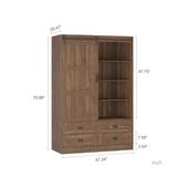 Bedroom Armoire Wardrobe Closet with Drawers Open Shelves for Clothes,Wood Wardrobe with Sliding Door High Hanging Rod (Walnut) Gagihoom
