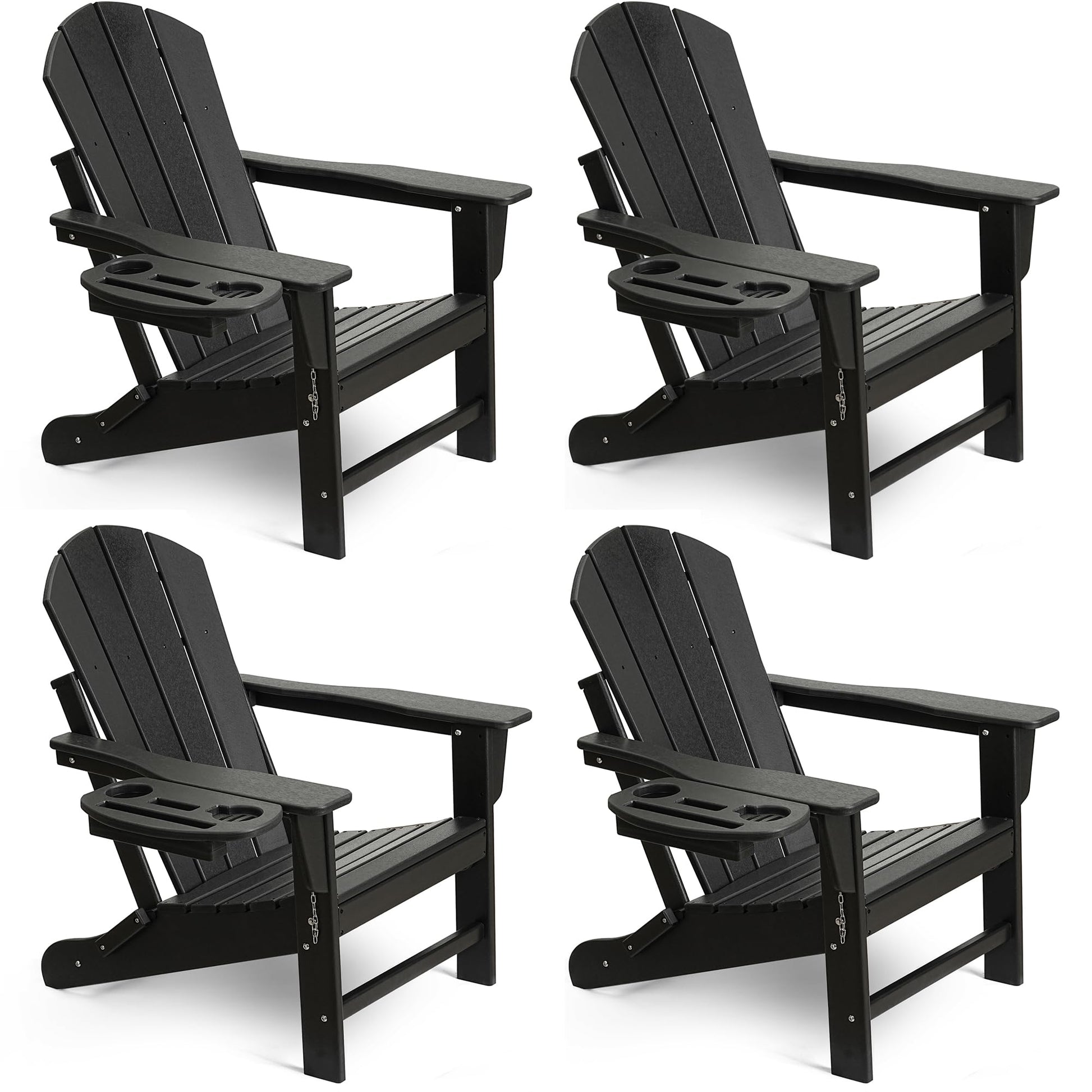 NAVINE Adirondack Chair Set of 4, HDPE Folding Adirondack Chair with Multifunctional Cup Holder, Weather Resistant Fire Pit Chair for porches, patios, poolsides, Decks. - WoodArtSupply