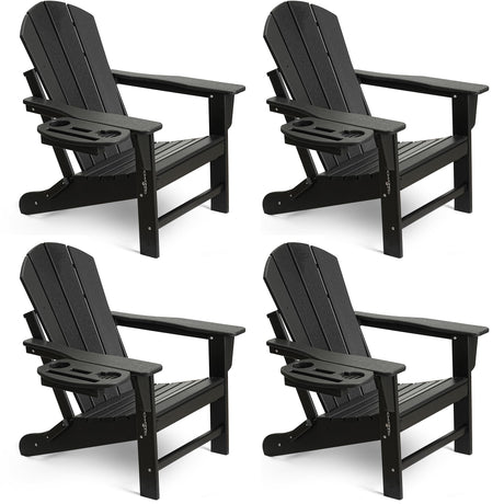 NAVINE Adirondack Chair Set of 4, HDPE Folding Adirondack Chair with Multifunctional Cup Holder, Weather Resistant Fire Pit Chair for porches, patios, poolsides, Decks. NAVINE
