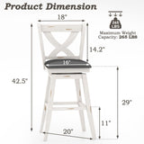 MU 29 Inch Bar Height Swivel Stools, Kitchen Island Chairs with Back, Upholstery Bar Stool with Wood Footrest Legs, Counter Stools for Pub, Bar, Restaurant (Antique White and Grey, Set of 2) MU