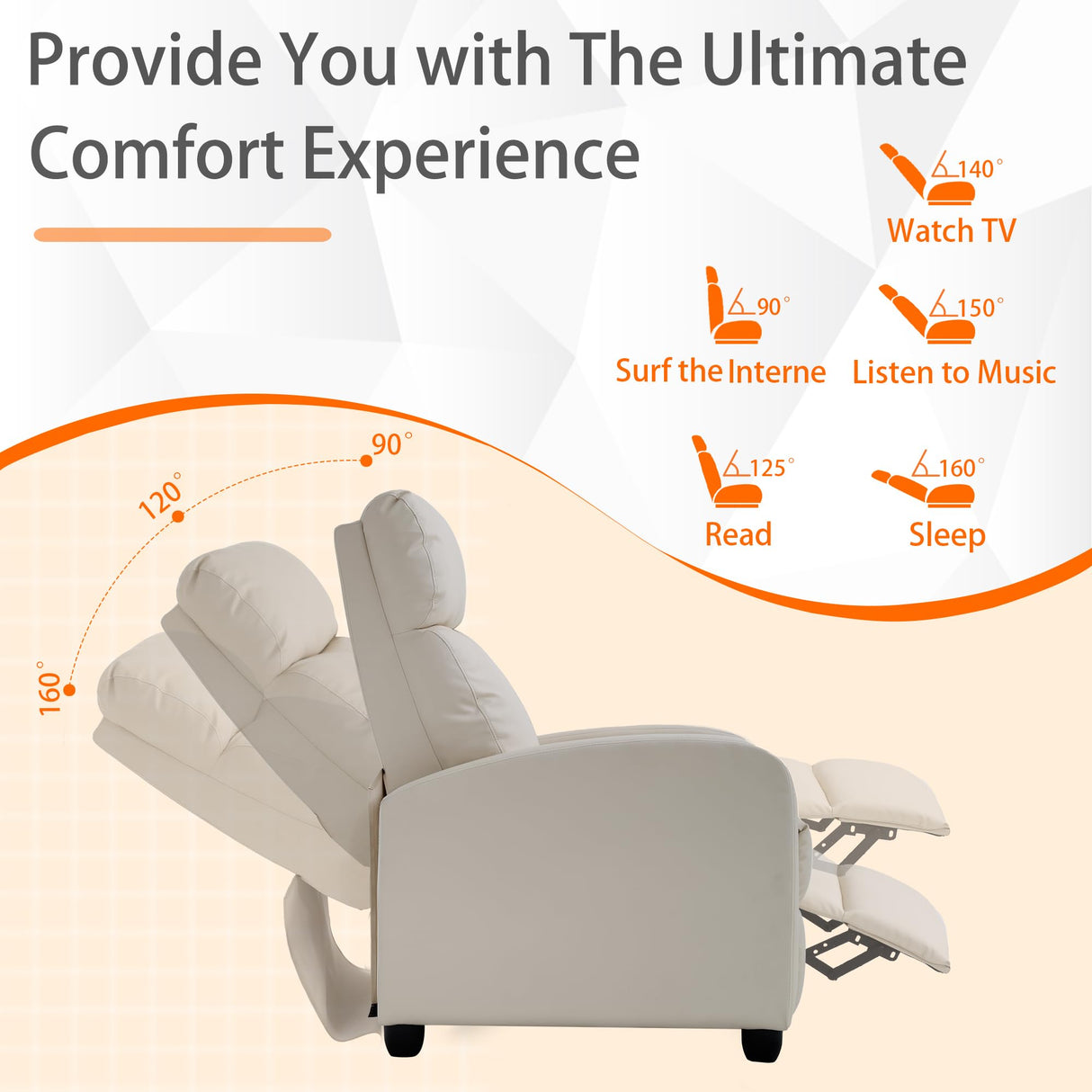 MKDLUFEI Adult Recliner Chair PU Leather Massage Recliner Sofa with Lumbar Support, Push Back, Armrests, Footrest, Adjustable Home Theater Seating for Living Room Home Theater (Black) (Beige) MKDLUFEI