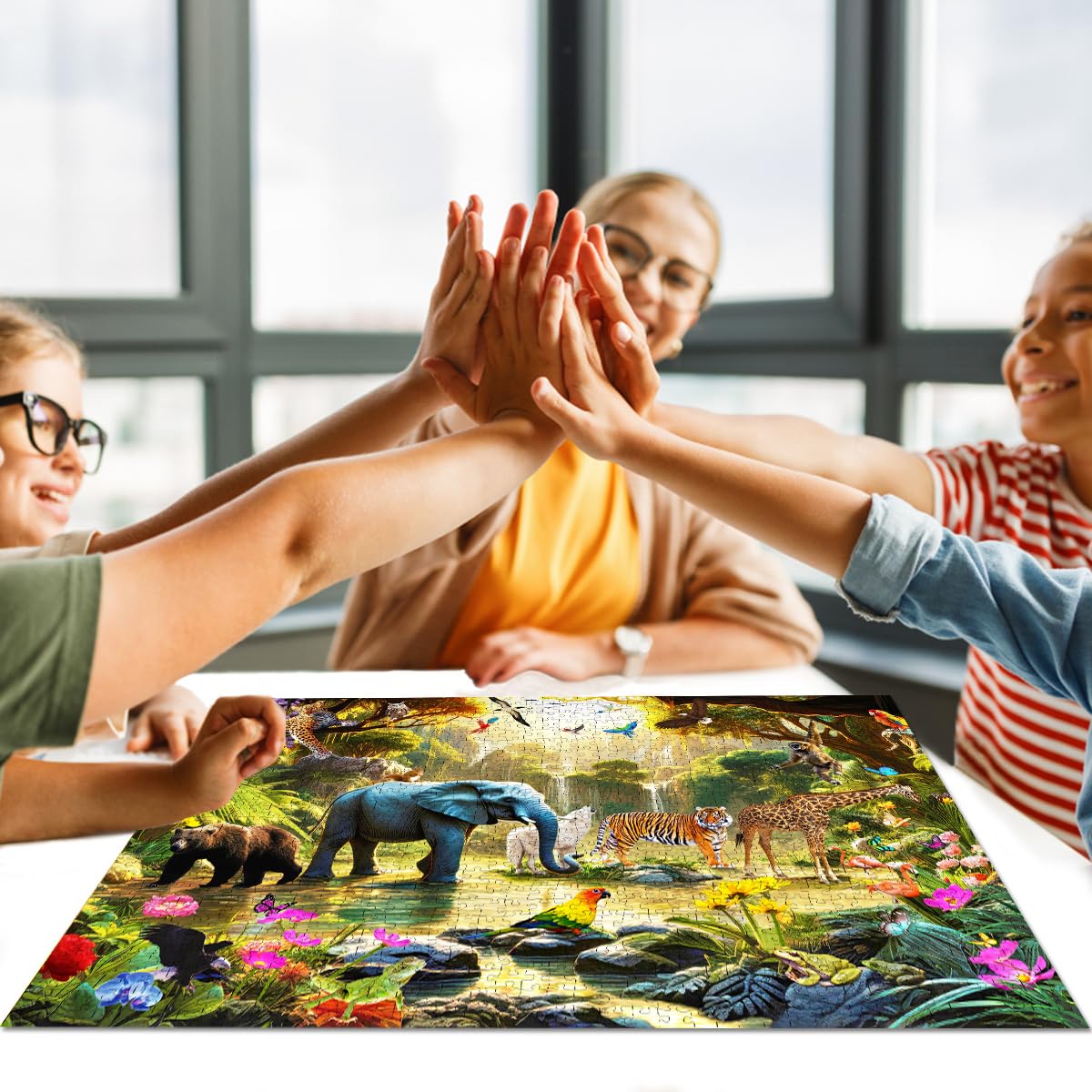 HUADADA 1000 Piece Puzzles for Adults - Adventures in The Jungle-1000 Piece Jigsaw Puzzles for Adults and Kids 1000 Piece Wild Animals Unique Shape Best Gift for Adults and Kids(27.6"x 19.7") HUADADA