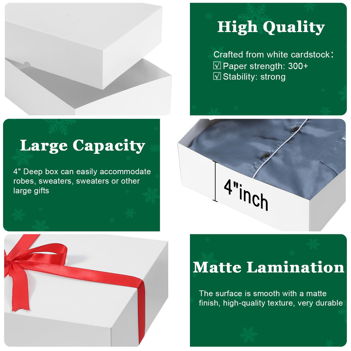 STYPOP 12 Pack Gift Boxes with Lids for Present - 6 Extra Large 17" (4" Deep) & 6 Large 14" (2" Deep) White Gift Boxes for Clothing Wrapping, Christmas STYPOP
