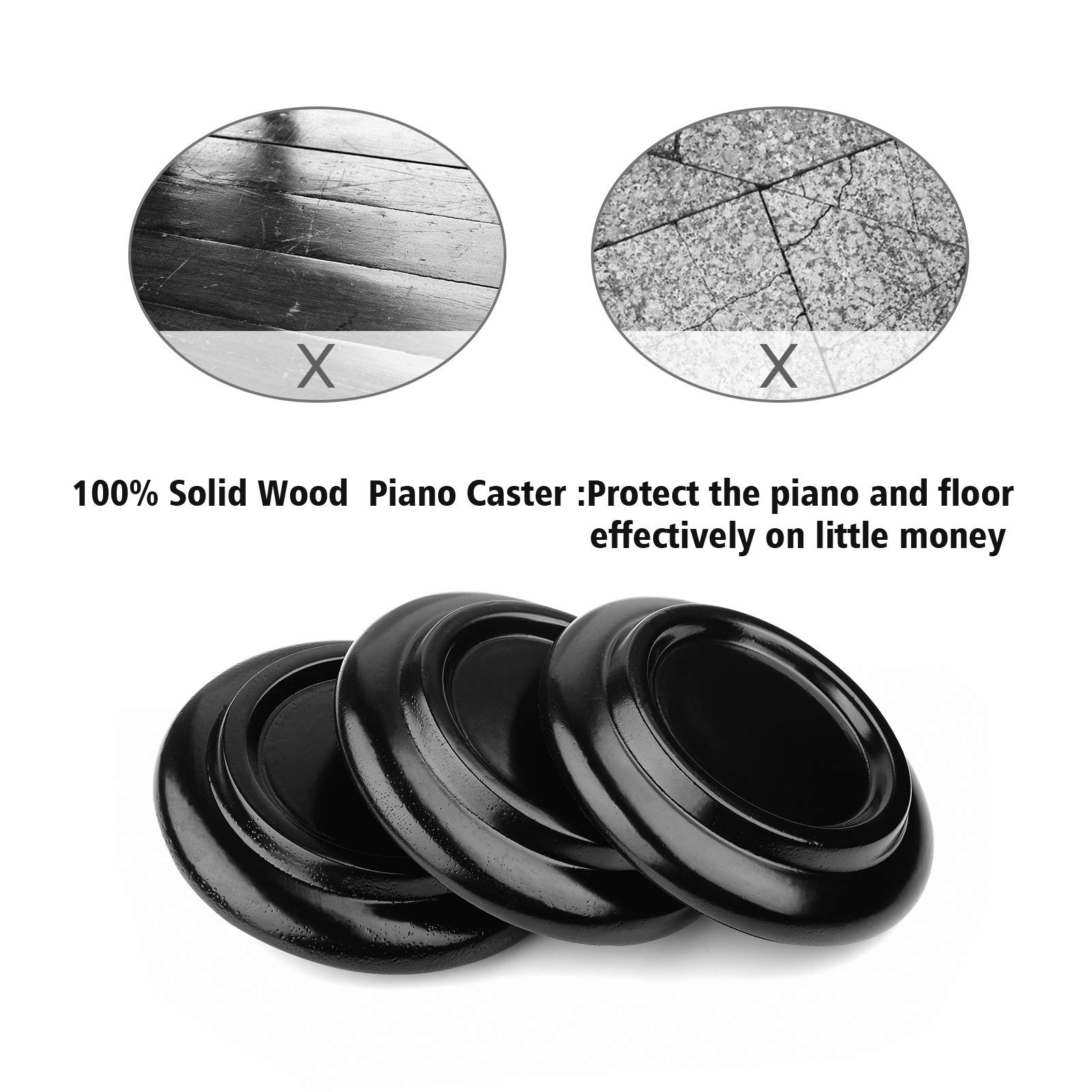 Eison Piano Caster for Grand Piano, Wood Piano Caster Cups Floor Protectors for Hardwood Floor,with Non-Slip & Anti-Noise Foam Piano Casters Pad, Set - WoodArtSupply