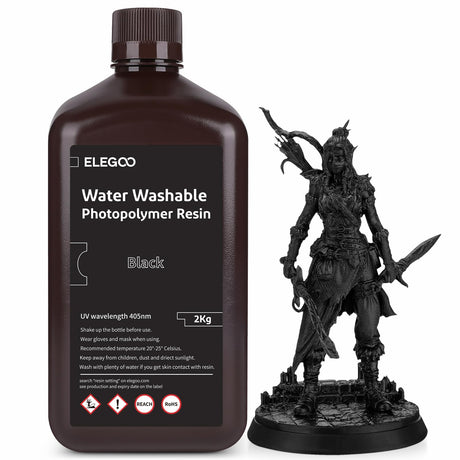 ELEGOO Water Washable 3D Printer Resin, Rapid Resin 405nm LCD UV-Curing Standard Photopolymer Resin for LCD 3D Printer Black 2KG ELEGOO
