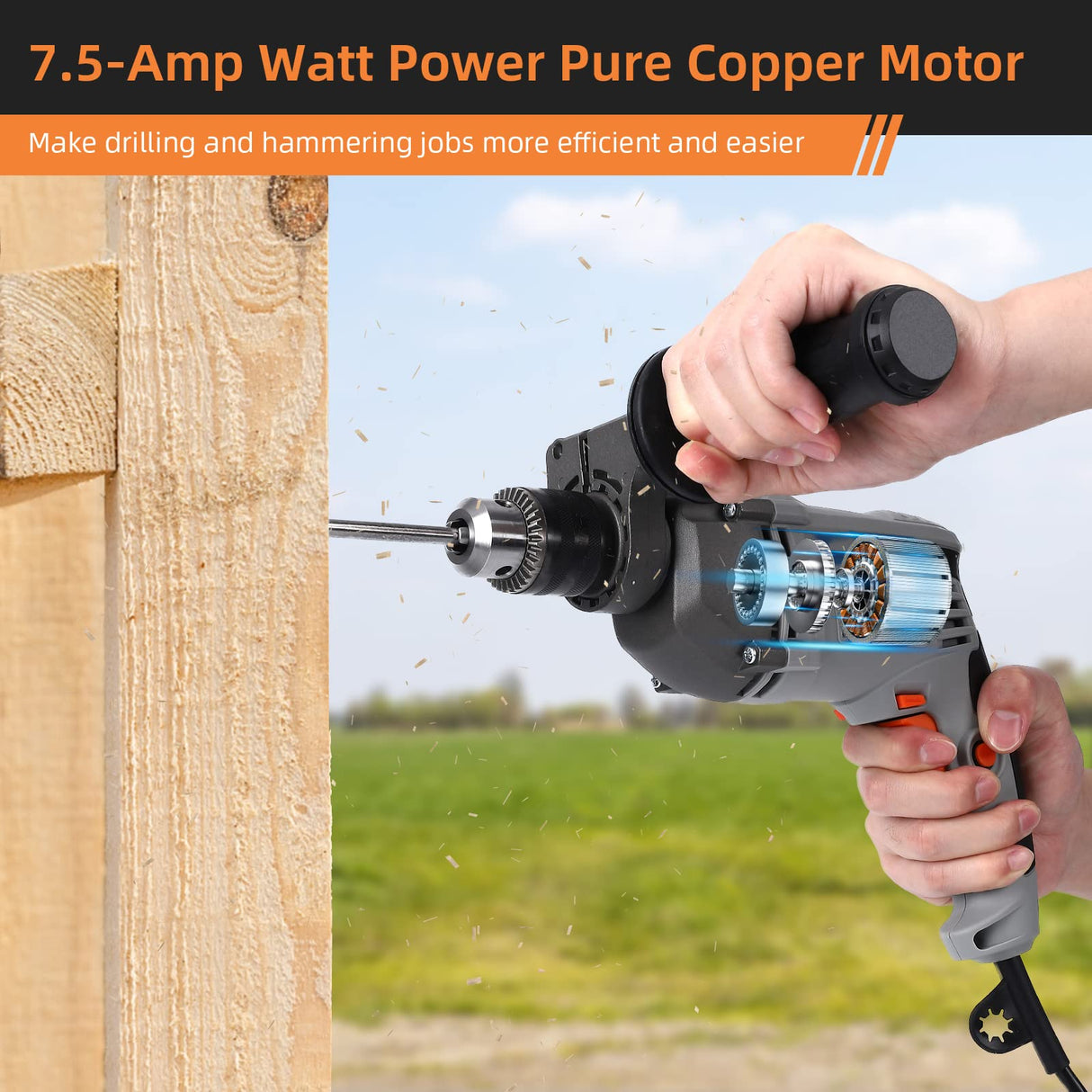 Towallmark 7.5-Amp Hammer Drill with Aluminum Alloy Housing, 1/2-Inch Corded Electric Hammer Drill with 3000RPM, Variable Speed, 15 Drill Bits with Toolbox for Home Improvement, DIY Towallmark