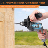 Towallmark 7.5-Amp Hammer Drill with Aluminum Alloy Housing, 1/2-Inch Corded Electric Hammer Drill with 3000RPM, Variable Speed, 15 Drill Bits with Toolbox for Home Improvement, DIY Towallmark