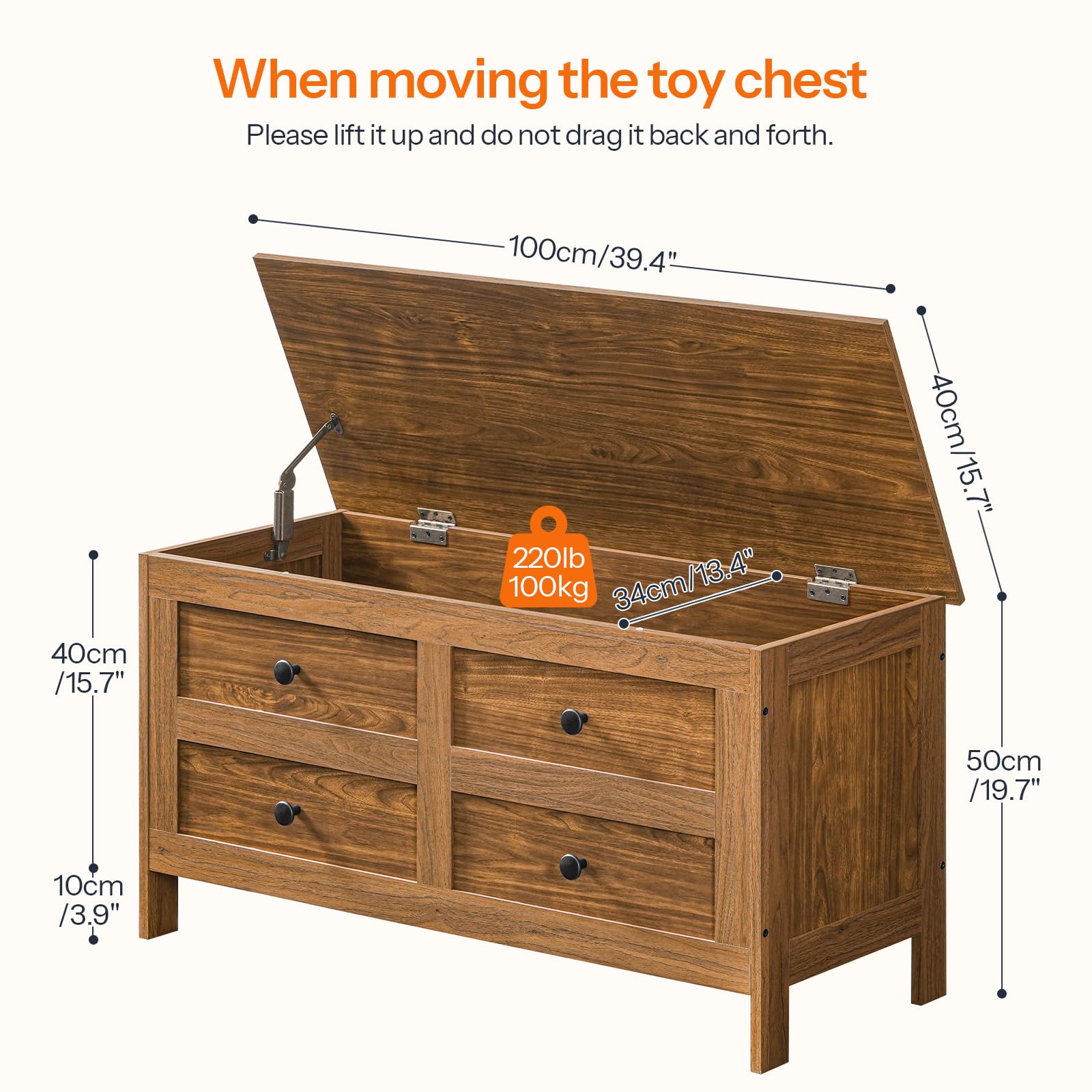 HOOBRO Toy Chest, 39.4'' Toy Box with Safety Hinge, Storage Chest, Storage Bench, Wooden Toy Storage Organizer, Drawer-Like Decoration, for Living Room, Bedroom, Entryway, Walnut WL14CW01 - WoodArtSupply