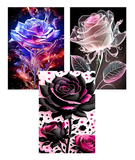 EIBEILI Diamond Art Kits for Adults - 3 Pack Rose Diamond Painting Kits for Adults Beginner,5D Round Full Drill Gem Art DIY Crafts Kits for Gift Home Wall Decor 12x16inch EIBEILI