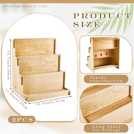 Barydat 2 Pcs 3 Tiered Greeting Card Display Stand Wooden Organizer Racks for Sticker Craft Brochure Table Tabletop Vendors Retail Counter Trade Shows Showcase Barydat