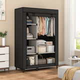 Calmootey Portable Closet Organizers, Clothing Storage, Wardrobe with 6 Shelves and Hanging Rod, Non-Woven Fabric Cover with 4 Side Pockets, Black Calmootey