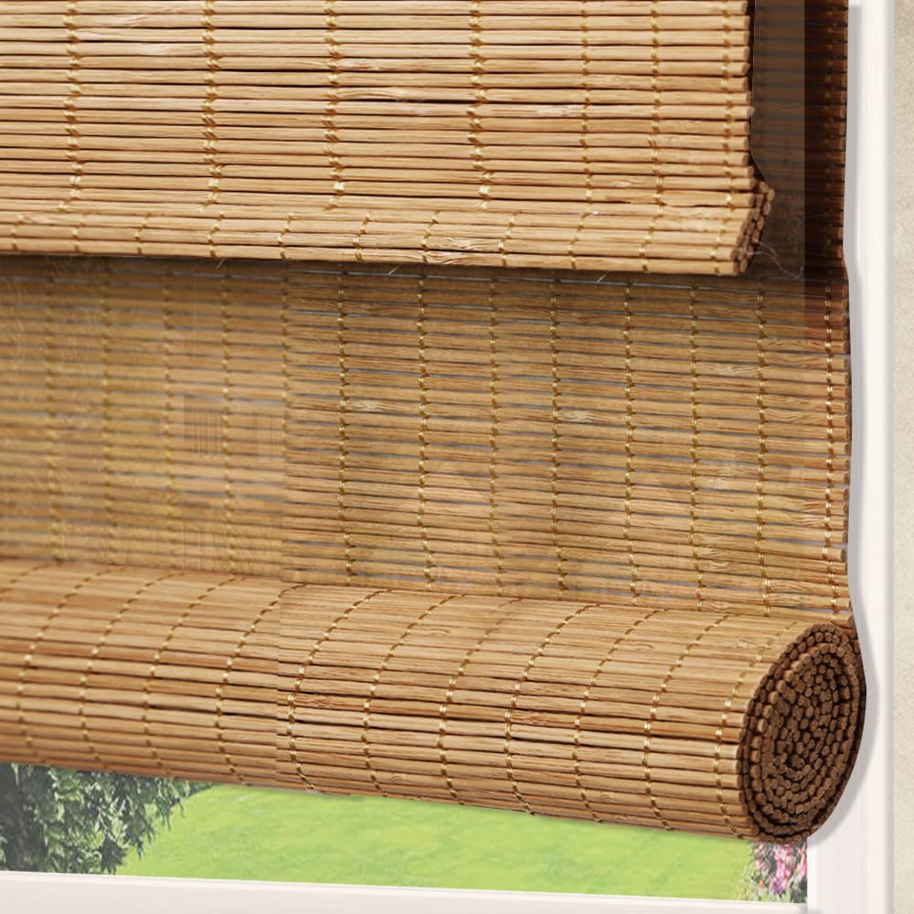 LANTIME Wood Window Blinds Shades, Lined Blackout Bamboo Roller Shades, Easy Installation for Home and Garden, Pattern 6 LANTIME