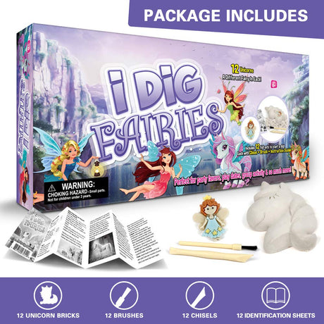 Byncceh Fairy Unicorn Digging Toys for Kids - Premium Excavation Kit,Magical Treasure Hunt Kit with 12 Set, Fairy Unicorn Toys for Girls Party Birthday Gift Byncceh