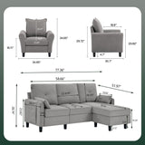 Portaforta Sectional Sofa Set, 77" Convertible Sofa and Accent Chair, Small 3 Seat L Shaped Couch with Storage Ottoman and Side Pockets, Modern Couch for Living Room, Office, Apartment, Light Grey Portaforta