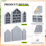 DoubleFill Set of 3 Shadow Cubby Boxes Wooden Display Shelf 10 x 15 Inch Large Wall Mounted Display Storage Shelves for Mini Figures Curio Trinket Medals Crafts Collections (Gray,House Shape) DoubleFill