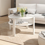 Giantex Round Coffee Table, 2-Tier Mid Century Modern Tea Cocktail Table with Storage Shelves & 4 Side Compartments, Wood Center Table for Living Room, Small Spaces (White) Giantex