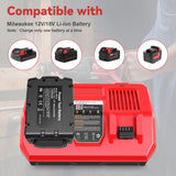 2Pcs 18V 6Ah Battery and N18-N14 18V Dual Port Charger Set for Milwaukee WK18 Tools 48-11-1850 48-11-1860 48-11-1820 48-11-1840 48-11-1830 48-11-1870 48-11-1880 Fast Charging Djsanu
