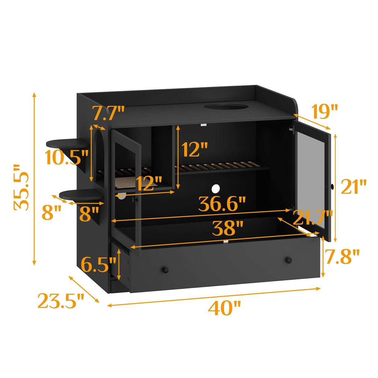 DAWNSPACES Extra Large Cat Litter Box Enclosure Furniture Hidden, Cat Condo Cabinet Pet House with Stairs for 2, Nightstand Side Table witha Large Drawer for Living Room, Black DAWNSPACES