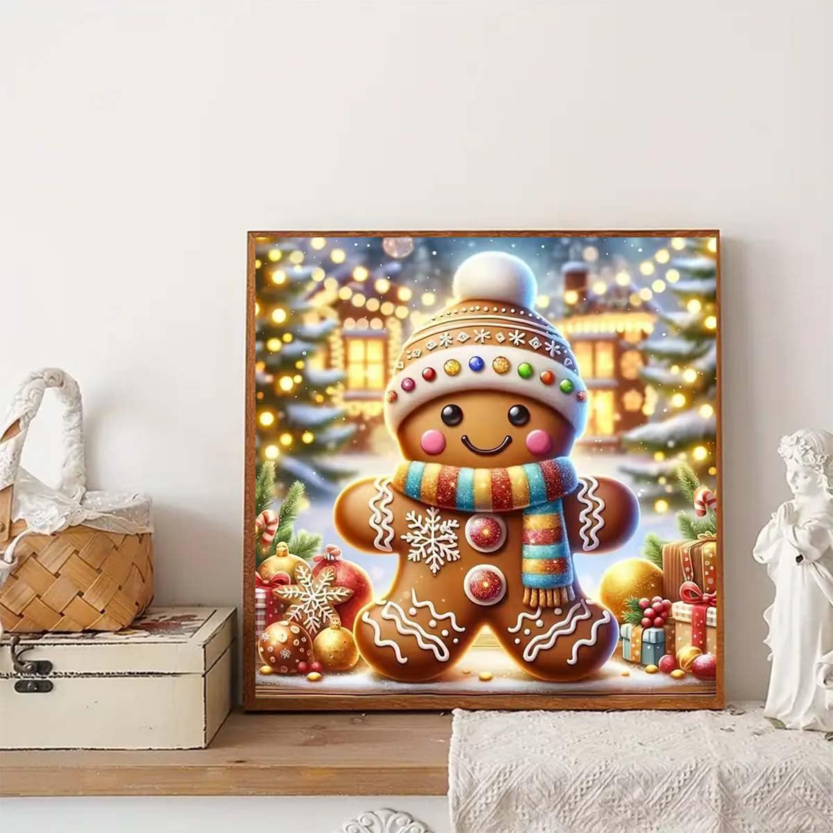 Winter Diamond Painting Kits for Adults,5D Diamond Art Painting Kits for Christmas Gingerbread Man, DIY Full Round Drill Diamond Diamonds Gem Art and Crafts Home Decor 13.8 x 13.8Inch GEMFAMILY