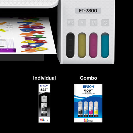 EPSON 522 EcoTank Ink Ultra-high Capacity Bottle Color Combo Pack (T522520-S) Works with EcoTank ET-2720, ET-2800, ET-2803, ET-2840, ET-4700, ET-4800, ET-4810 Epson