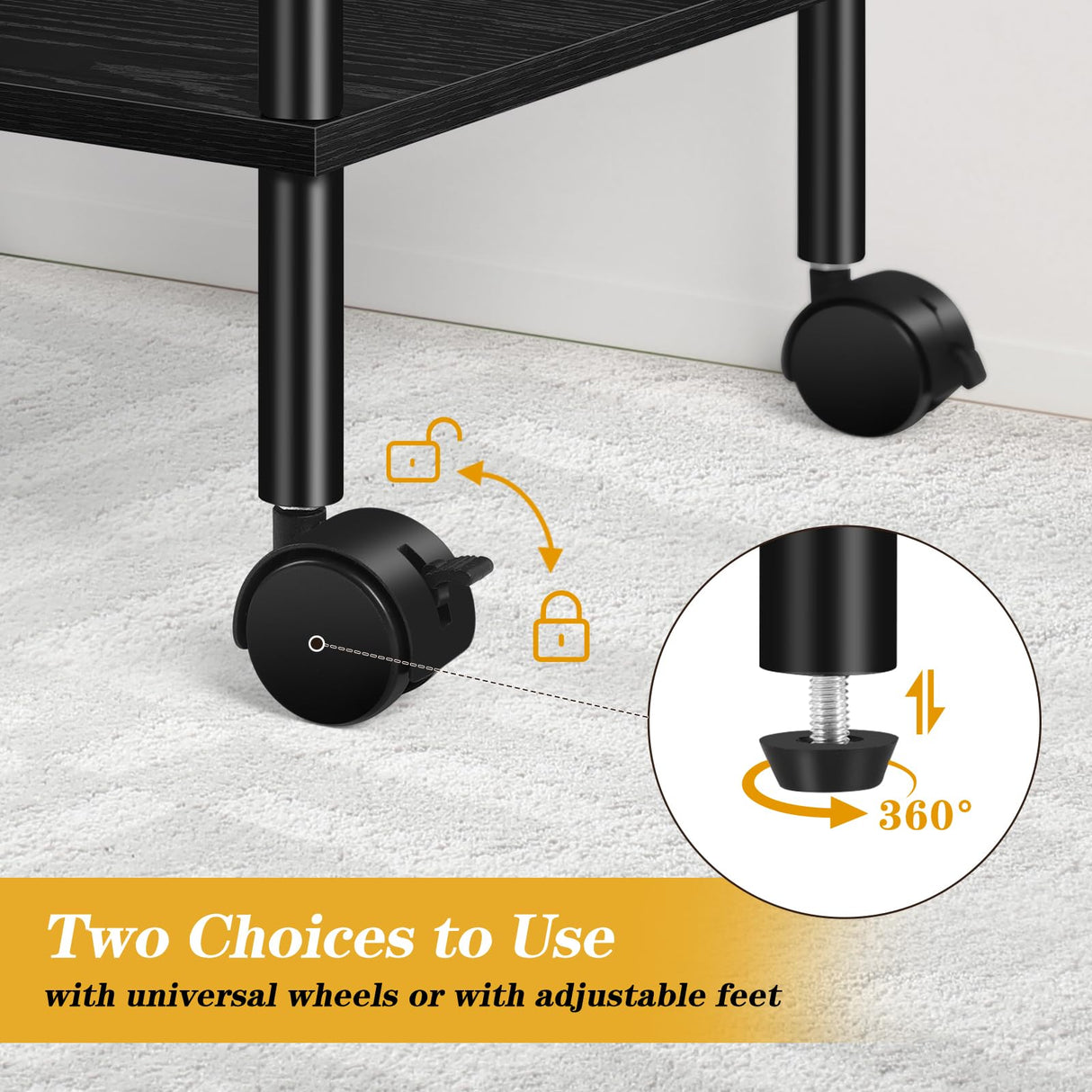 Luplom Black Printer Stand with Storage 3 Tier Rolling Printer Cart with Wheels Large Printer Table for Home Office, Modern Printer Desk Shelf Side Table for Filing Fax Machine Scanner Microwave Luplom