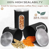 Moss & Stone 3 Piece Black Canisters Sets For The Kitchen, Airtight Canister Set With See Through Window, Airtight Coffee Container, Tea Organizer & Sugar Canisters, Black Kitchen Canisters Set of 3 Moss & Stone