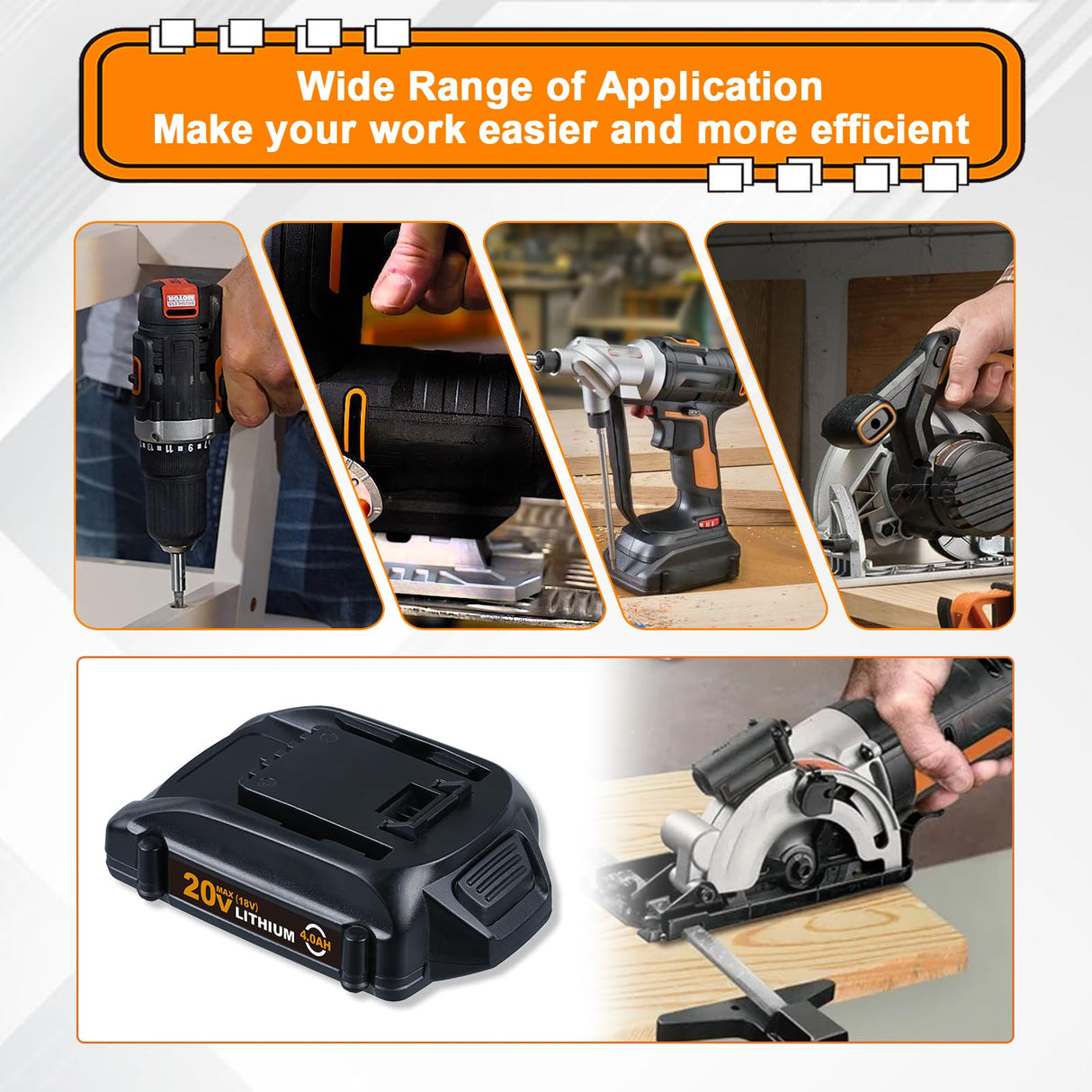 VINIDA 2Pack 20V 4.0Ah Battery 20V Max WA3520 Lithium Battery WG151s WG155s WG251s WG255s WG540s WG545s Tool Batteries VINIDA