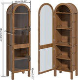 Lxsxlome 64.17 in Tall Arched Display Cabinet with Acrylic Glass Doors 5-Tier Kitchen Pantry Storage Cabinets Modern Wood Curio Cabinet Bookcase for Living Dining Room (Walnut, 16.92‘’W) Lxsxlome