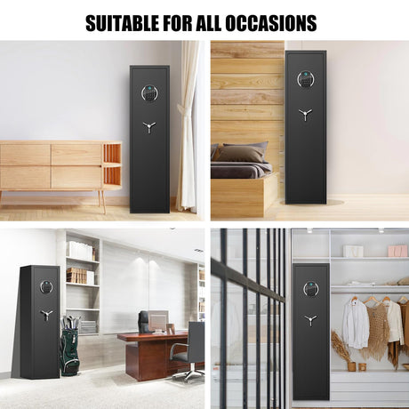 Omethey Fireproof Gun Safe, 5 Gun Heavy Biometric Fingerprint Rifle Safe, Gun Safes for Home Rifle and Pistols with LCD Screen Keypad and Silent Mode, 3 Adjustable Gun Slots Omethey