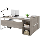 Tribesigns 71 inch Executive Desk, L Shaped Desk with Cabinet Storage, Executive Office Desk with Shelves, Business Furniture Set Workstation for Home Office, Gray and White Tribesigns