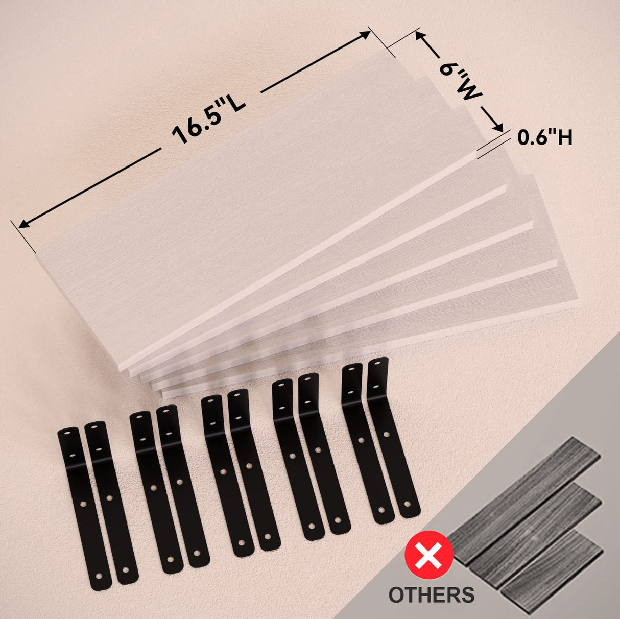 RICHER HOUSE Floating Wall Shelves, Rustic Wood Bathroom Shelves Set of 5, Farmhouse Style Shelf for Décor, Hanging Bedroom, Storage, Kitchen, Living Room - White RICHER HOUSE