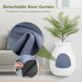 PETSITE White Plant Litter Box, Cat Hidden Litter Box Enclosure with Artificial Plant, Advanced Odor Removal System, Detachable Door Curtain, Cat Litter Scoop, Large Planter Litter Box PETSITE