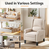 Jocisland Pushback Recliner Chair, Modern Fabric Wingback Armchair with Storage Pockets and Wood Legs, Classic Living Room Single Sofa for Small Spaces, Linen, Beige Jocisland