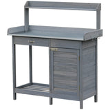 Outsunny Outdoor Potting Bench Table, Garden Work Station with Storage Cabinet, Open Shelf and Steel Tabletop, Gray Outsunny
