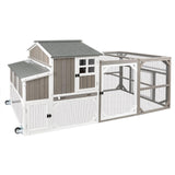 Gowoodhut Chicken Coop Mobile Wooden Hen House with Nesting Box,95.3" L Outdoor Chicken House with Wheels and Removable Tray,Fir Wood Chicken Tractor with 6 Ventilation Door and Ramp-Grey Gowoodhut