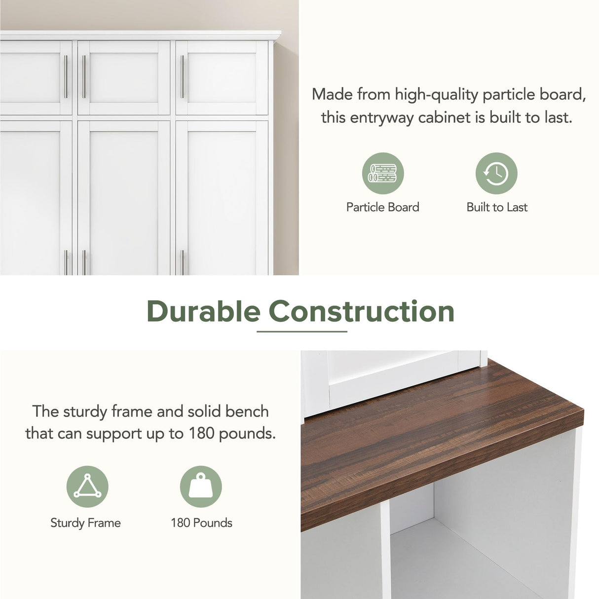 Merax Hall Tree with Entryway Bench and Shoe Storage Compartments, Multi-Functional Cabinet with 4 Hanging Hooks Merax