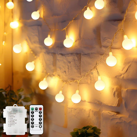 Tasodin 2 Pack 20FT 40 LED Globe String Lights Battery Operated, 8 Modes Battery Powered Outdoor Lights with Remote for Camping Tent, Bedroom, Warm White Tasodin