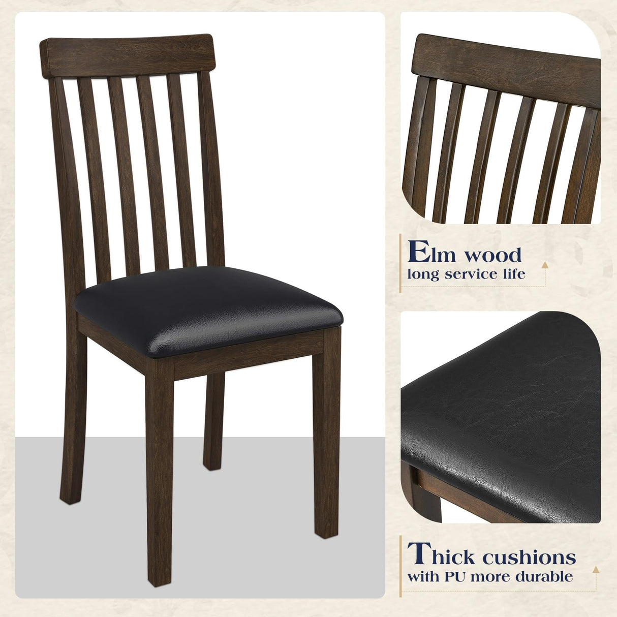 LUXOAK 7-Piece Solid Wood Dining Table Set, 71" Faux Marble Kitchen Table with 6 Chairs, Curved Backrests & PU Cushioned Seats, Perfect for Dining Room & Living Room LUXOAK