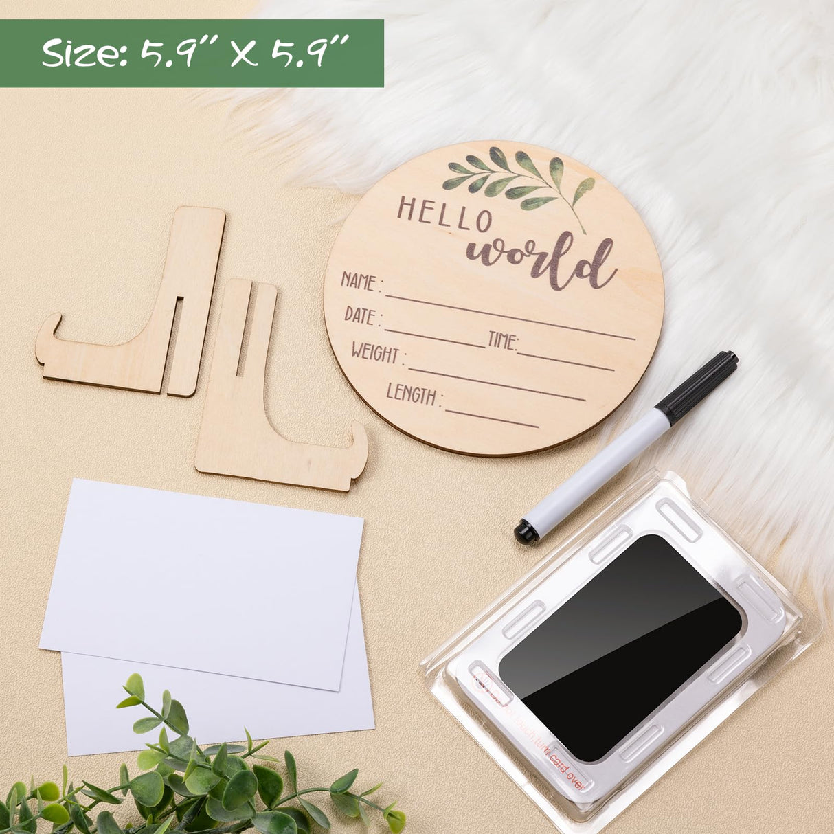 Baby Announcement Sign for Welcome Baby - Double-Sided Hello World Newborn Name Sign for Hospital with Marker and Stand, Wooden Birth Announcement Giftacity