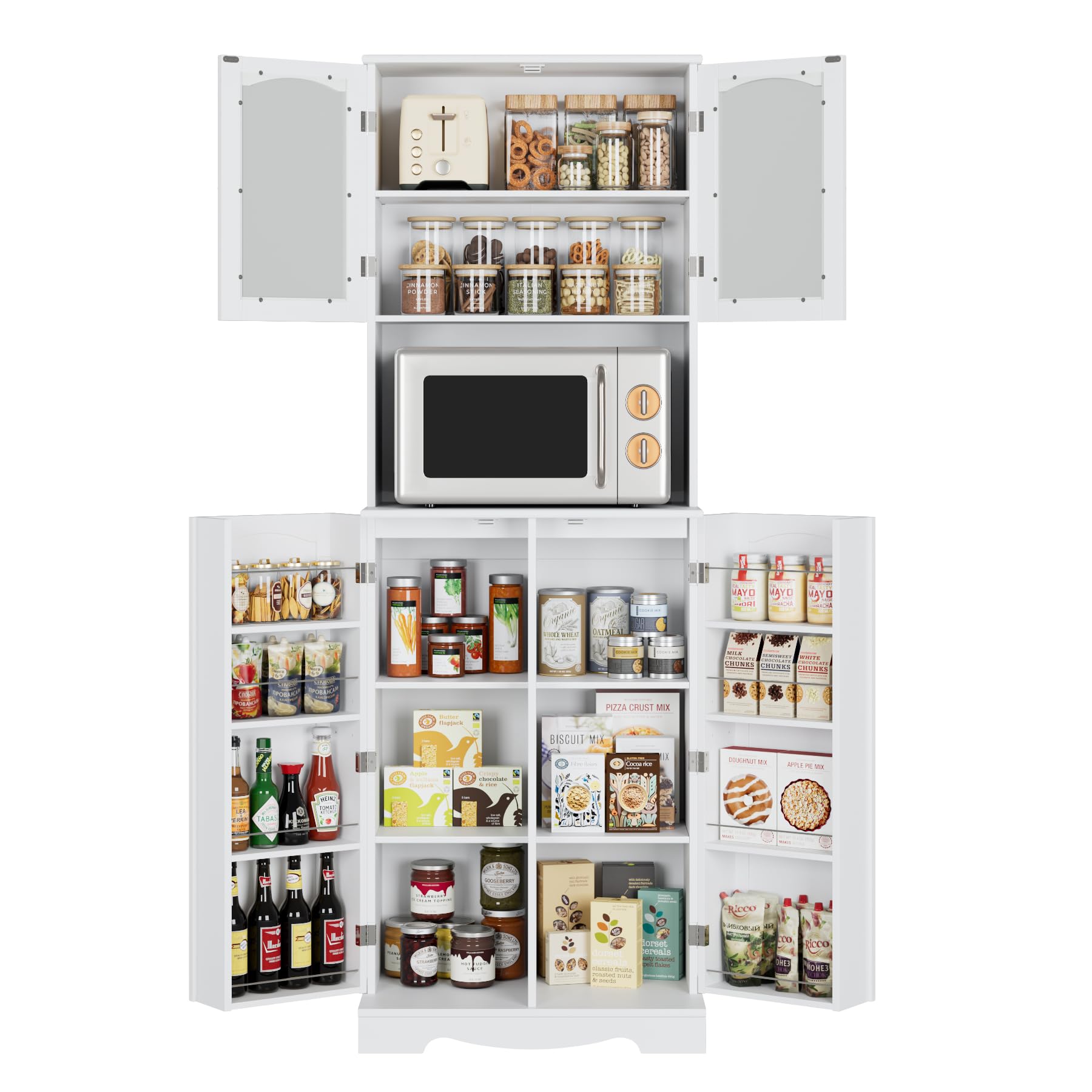 【天香屋ページ】 HOSTACK 71'' Pantry Cabinet, Tall Storage Cabinet with Microwave