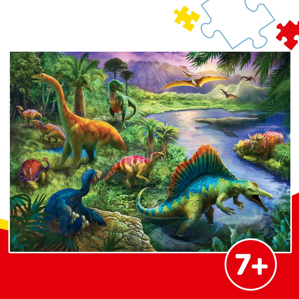 Trefl Predatory Dinosaurs 200 Piece Jigsaw Puzzle Red 19"x13" Print, DIY Puzzle, Creative Fun, Classic Puzzle for Adults and Children from 7 Years Old Trefl