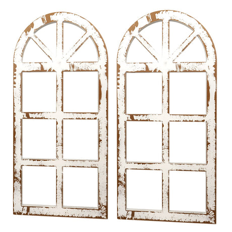 H&A Arch Window Frames Wall Decor 2 Pack - Rustic White Wood Window Pane Country Farmhouse Decorations (white) H&A