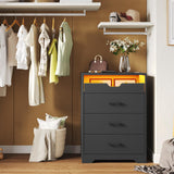 Hasuit Dresser with LED Lights for Bedroom, Tall Dresser with 3 Drawers and Pull-out Tray, Black Chest of Drawers Bedroom Storage Organizer, Dimensions 15.6" D x 21.7" W x 30.1" H Hasuit