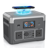 Portable Power Station, 384Wh LiFePO4 Battery Backup, 600W(1800W Peak) Solar Generator with 10 Outlets,UPS Function, Solar Power Station for Home Emergency,Camping,RV, Bluetooth Speaker&LED Lights Akiisolo