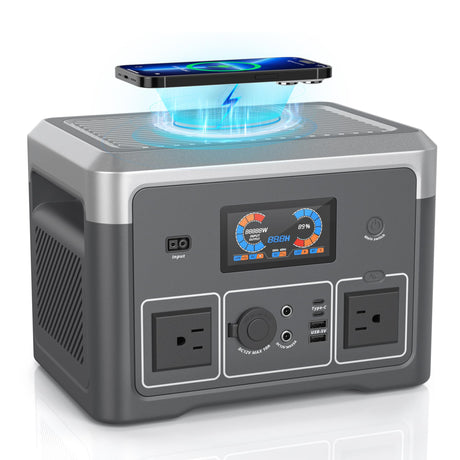 Portable Power Station, 384Wh LiFePO4 Battery Backup, 600W(1800W Peak) Solar Generator with 10 Outlets,UPS Function, Solar Power Station for Home Emergency,Camping,RV, Bluetooth Speaker&LED Lights Akiisolo