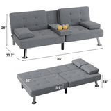 Flamaker Futon Sofa Bed Modern Folding Futon Set Linen Fabric Convertible Recliner Lounge for Living Room with 2 Cup Holders, Removable Armrests (Fabric, Grey) Flamaker