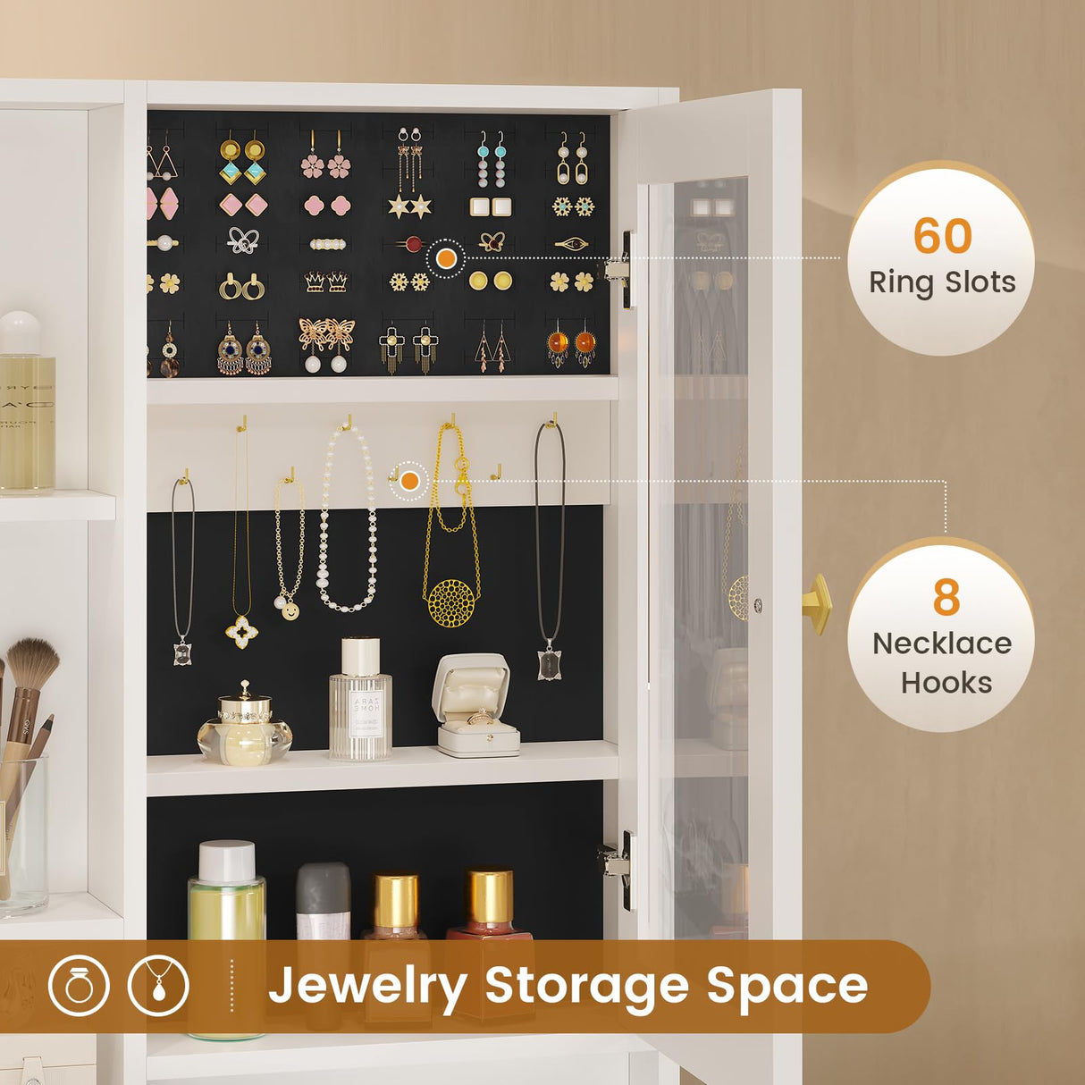 BTHFST Makeup Vanity with Upholstered Stool & Charging Station, Vanity Desk with Mirror and Lights, Vanity Table Set with Jewelry Storage & RGB Lights & 5 Drawers & Shelves, White & Gold BTHFST