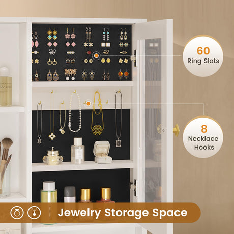 BTHFST Makeup Vanity with Upholstered Stool & Charging Station, Vanity Desk with Mirror and Lights, Vanity Table Set with Jewelry Storage & RGB Lights & 5 Drawers & Shelves, White & Gold BTHFST