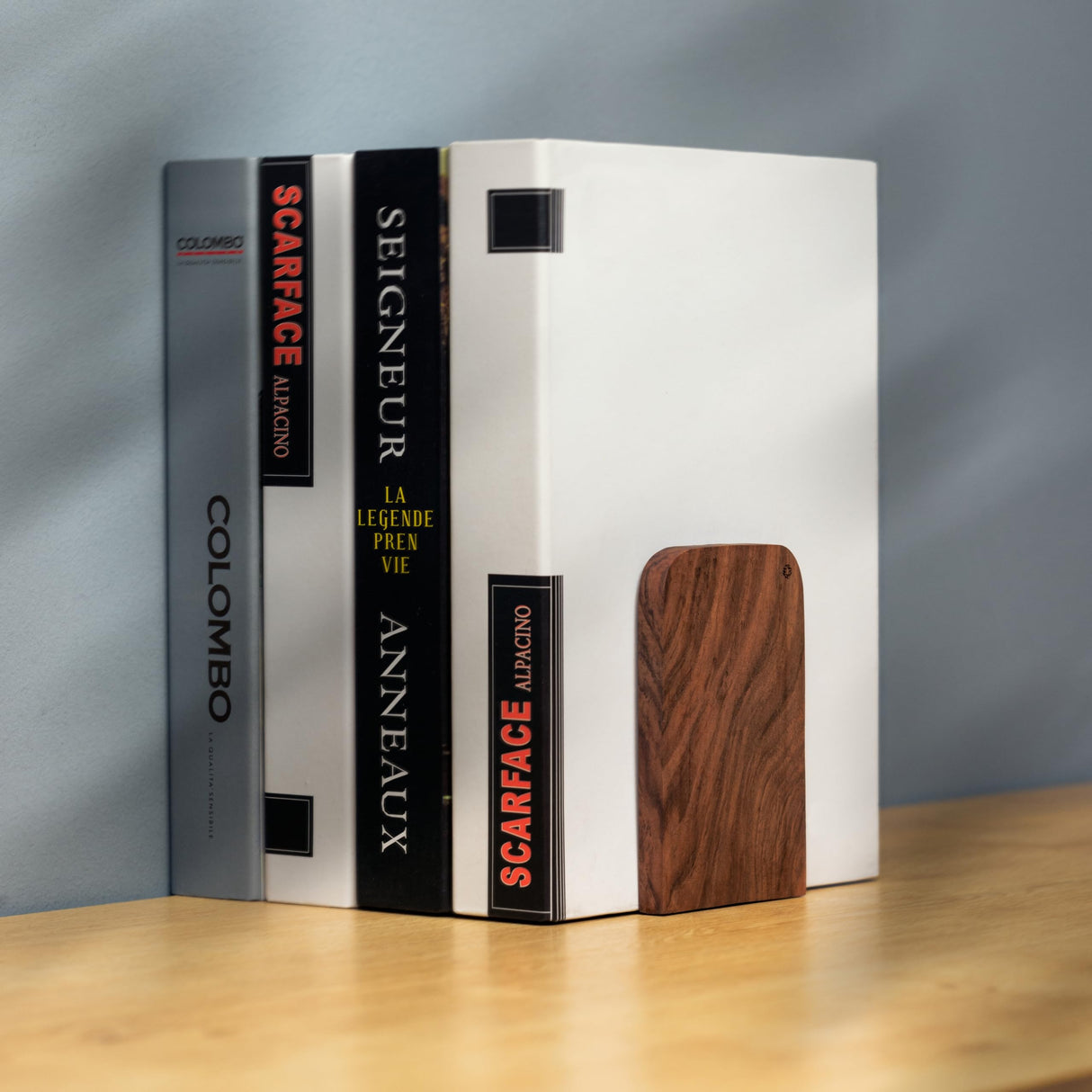 TILISMA Wooden Single Book End | Handmade Walnut Book Ends for Shelves | Wood Bookends for Heavy Books | Decorative Slim Bookend for Desk | Modern Book Stopper | Book Accessories for Readers (Single) TILISMA