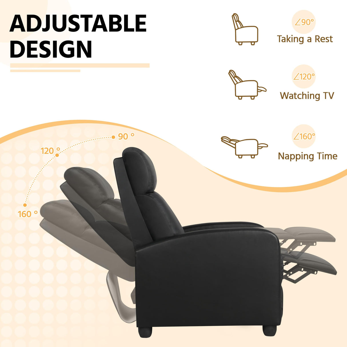 Yaheetech Recliner Chair PU Leather Recliner Sofa Home Theater Seating with Lumbar Support Overstuffed High-Density Sponge Push Back Recliners Armchair for Living Room Yaheetech